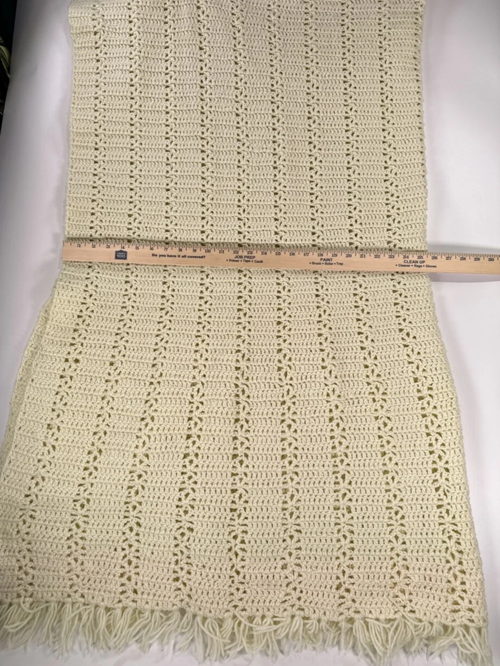 Handmade Cream Crochet Fringe Square Throw Blanket Boho 52x52